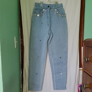Vintage 80s 90s Monique Fashions Sparkly Bedazzled Pearl Jeans